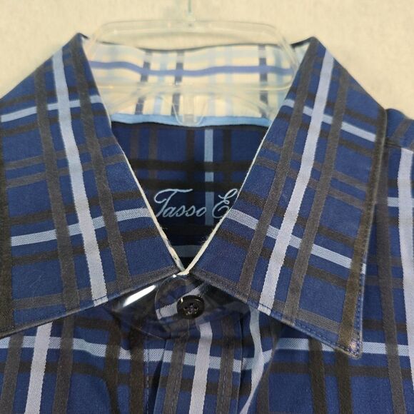 Tasso Elba Men's Shirt 100% Cotton XL 17-17.5 Long Sleeve Plaid Flip Cuff NWOT - Picture 3 of 8